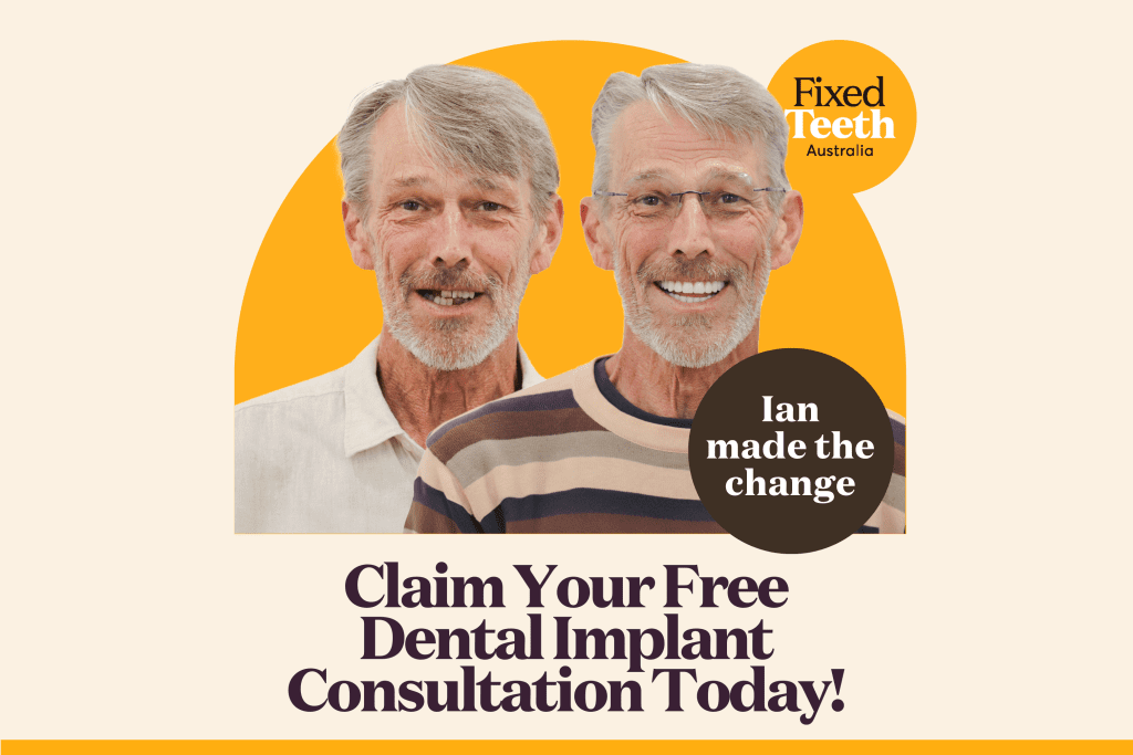 Image promoting a free dental implant consultation offer. Claim yours today for expert advice and personalized care.